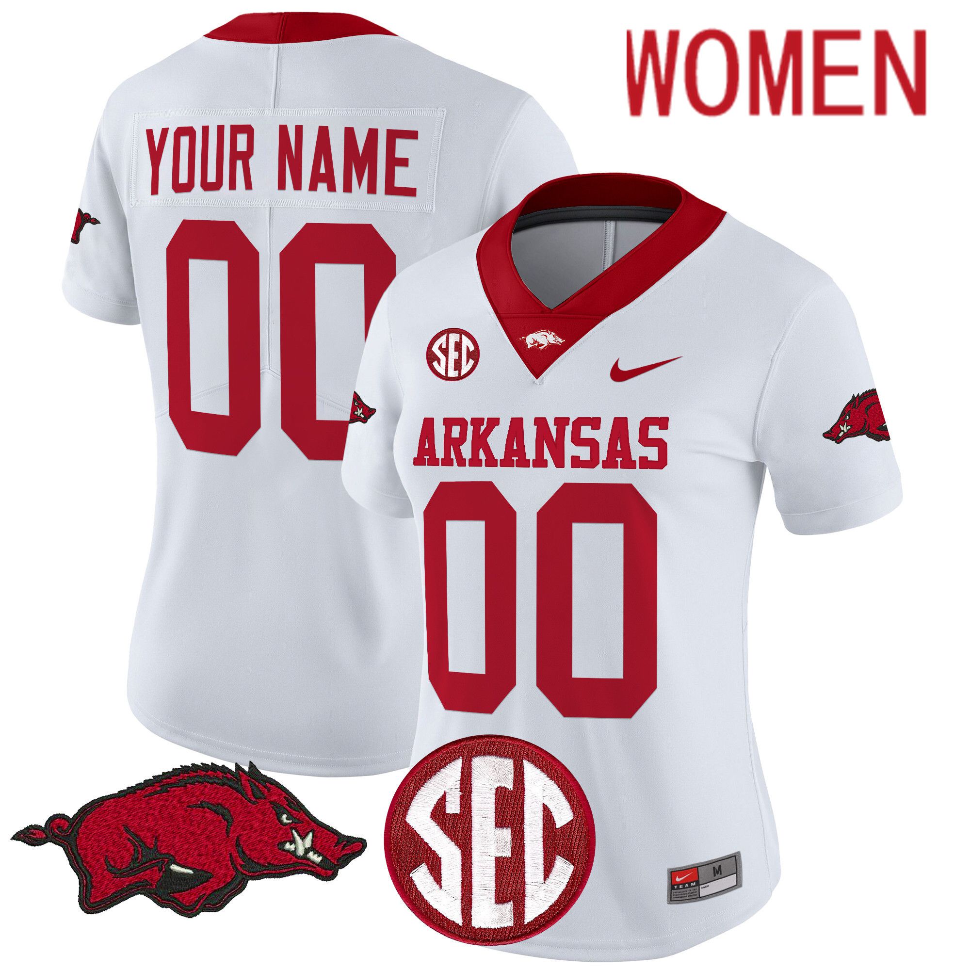 Women Arkansas Razorbacks White Nike 2024 Vapor Limited Custom NCAA Jersey